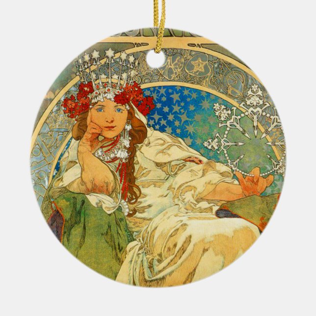 Ornamento De Cerâmica Alphonse Mucha Art Nouveau Princess Hyacinth (Frente)