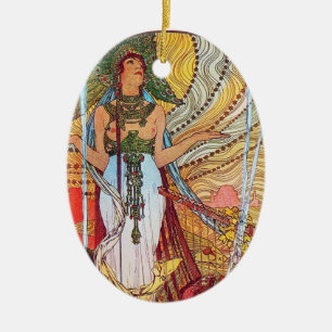 Ornamento De Cerâmica Alphonse Mucha Peacock art