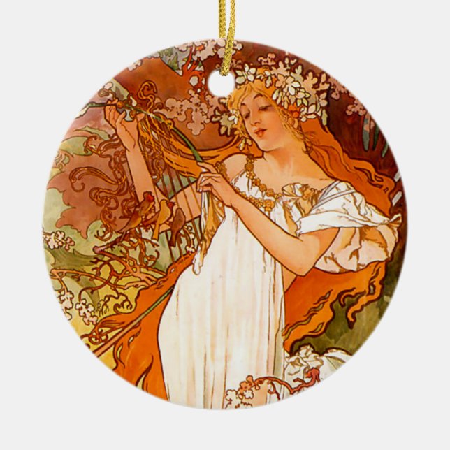 Ornamento De Cerâmica Alphonse Mucha Primavera (Frente)