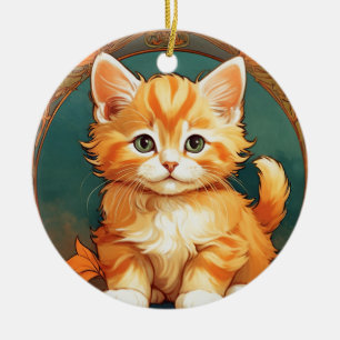 Ornamento De Cerâmica Alphonse Mucha Style Orange Cat
