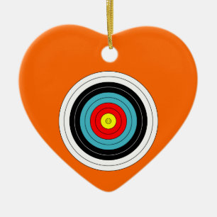 Ornamento De Cerâmica Alvo de Tiro com Arco Esportivo em Coração Laranja