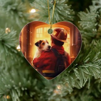 Ornamento De Cerâmica Amante de Cães Jack Russell Terrier Bombeiro, Cach