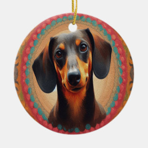 Ornamento De Cerâmica Amante de Cão de Dachshund Cortado de Fronteira Re