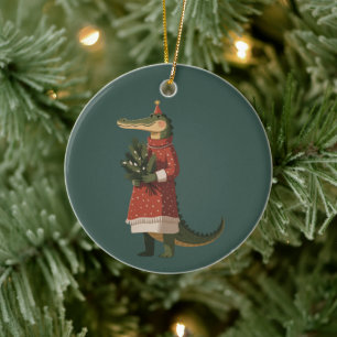 Ornamento De Cerâmica Amante de crocodilo de Natal de jacaré Férias engr