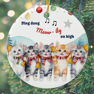 Ornamento De Cerâmica Amante de Gatos Divertidos - Natal em Aquarela