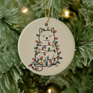 Ornamento De Cerâmica Amante de Gatos Fofos Luzes de Natal Gata Mãe Xmas