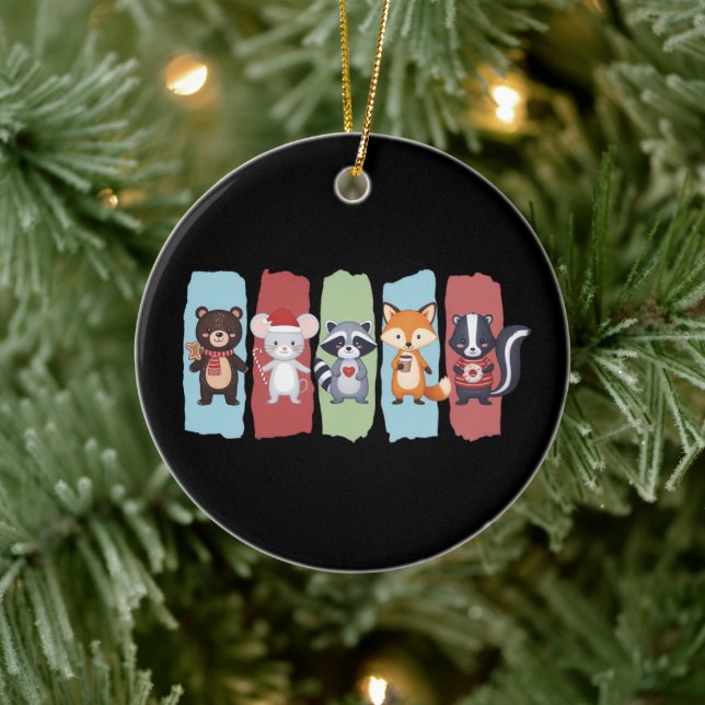 Ornamento De Cerâmica Amante de os animais Christmas Raccoon Ogambm Wint (Árvore)