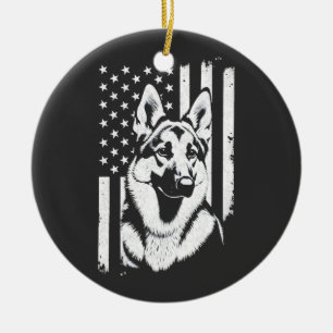 Ornamento De Cerâmica Amante do Cão Pastor Alemão EUA Bandeira Americana