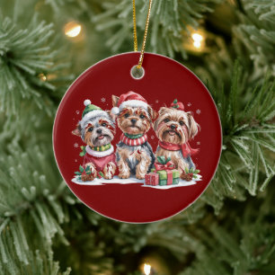 Ornamento De Cerâmica Amantes de Cães Yorkshire Terrier no Natal