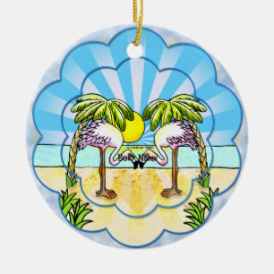 Ornamento De Cerâmica Amantes do Flamingo