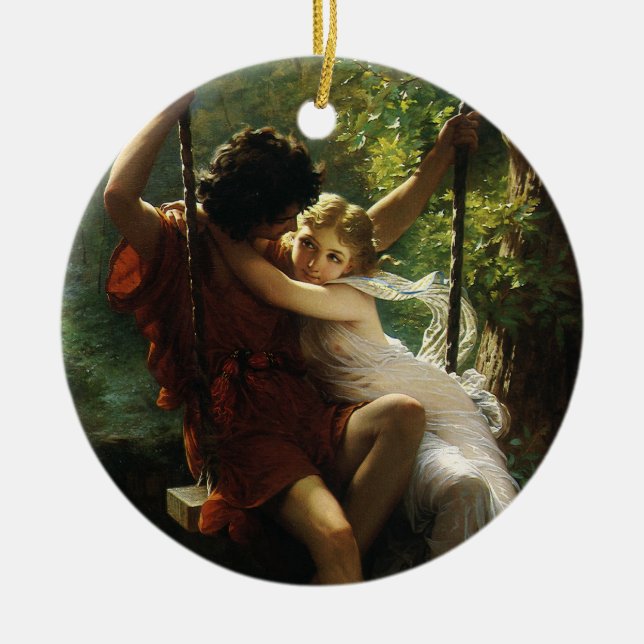 Ornamento De Cerâmica Amantes em um Swing. Primavera por Pierre Auguste  (Frente)