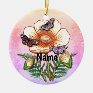 Ornamento De Cerâmica Amarelo Borboleta Papoula 