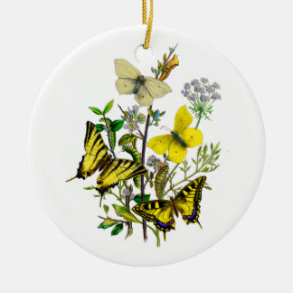 Ornamento De Cerâmica Amarelo e borboletas de Swallowtail