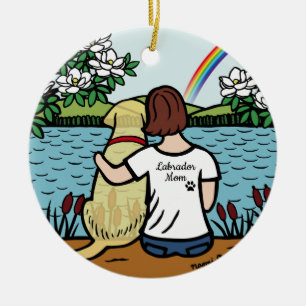 Ornamento De Cerâmica Amarelo Labrador Angel e mamãe Brown