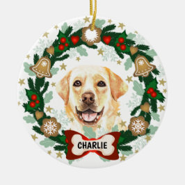 Ornamento De Cerâmica Amarelo Labrador Retriever Natal Cookie Wreath