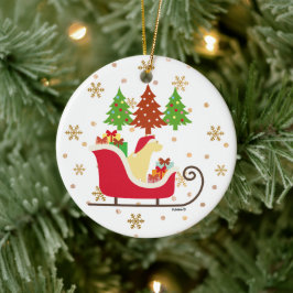 Ornamento De Cerâmica Amarelo Labrador Silhouette Christmas Sleigh