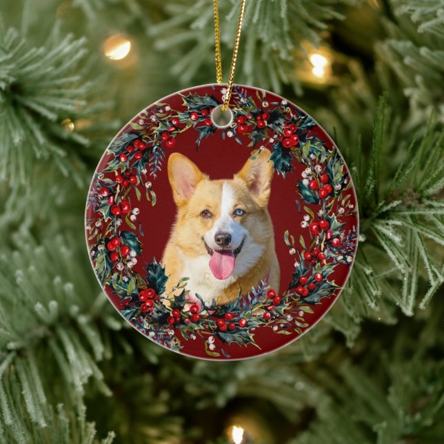 Ornamento De Cerâmica Amarelo-loiro Corgi natalício Natal estava vermelh (Árvore)