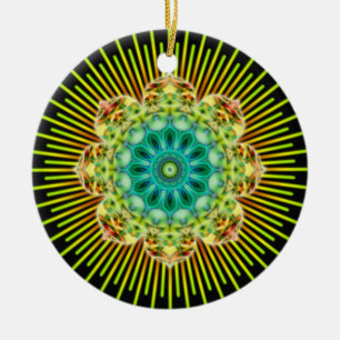 Ornamento De Cerâmica Amarelo Mandala   preto