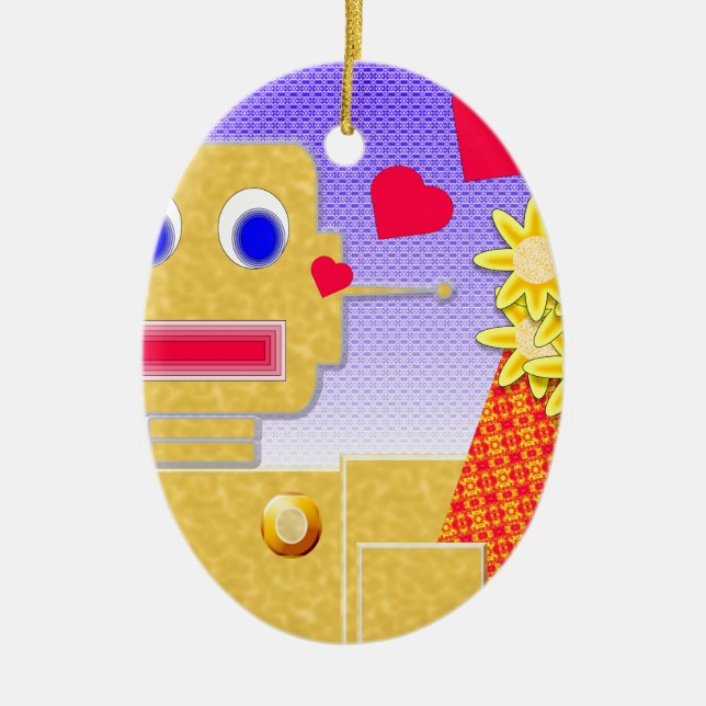 Ornamento De Cerâmica Ame-me, sou um Bot (Frente)