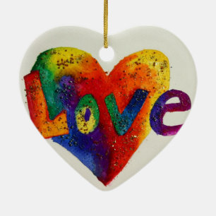 Ornamento De Cerâmica Ame Rainbow Heart Glitter Art Painting Ornament