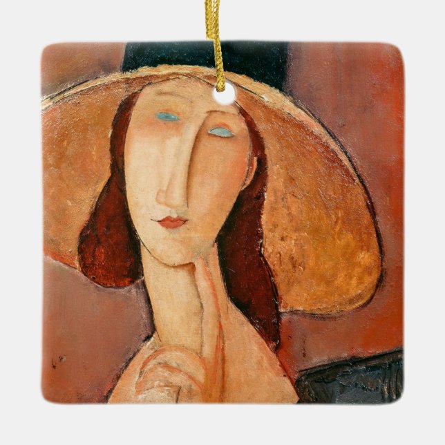 Ornamento De Cerâmica Amedeo Modigliani - Jeanne Hebuterne em Grande Cha (Frente)