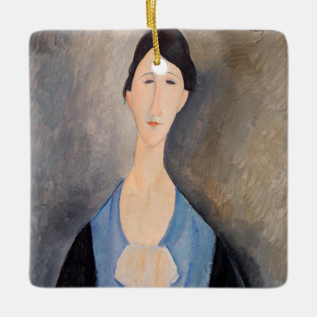Ornamento De Cerâmica Amedeo Modigliani - Jovem Mulher de Azul (Frente)