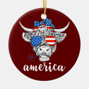 Ornamento De Cerâmica America Cow Heifer USA Flag Patrioth Of The Americ