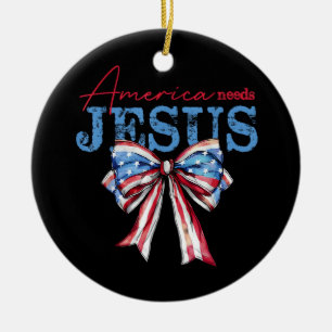 Ornamento De Cerâmica America Precisa de Jesus Bandeira Cristã EUA Coque