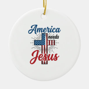 Ornamento De Cerâmica América Precisa de Jesus Camisa Patriótica da Cruz