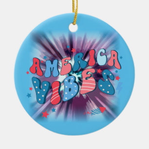 Ornamento De Cerâmica América Vibe - Groovy Retro Patriótico 4 De Julho