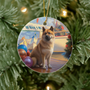 Ornamento De Cerâmica American Akita Christmas Cruise: Feriado Pawsome