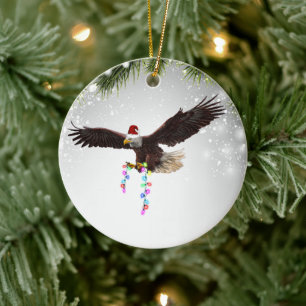 Ornamento De Cerâmica American Bald Eagle USA Santa Hat Wildlife Animal