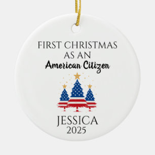 Ornamento De Cerâmica American Citizen personalizado, árvore americana