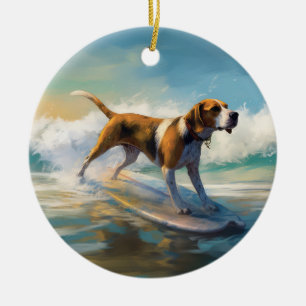 Ornamento De Cerâmica American Engligh Foxhound Beach Surfing Painting
