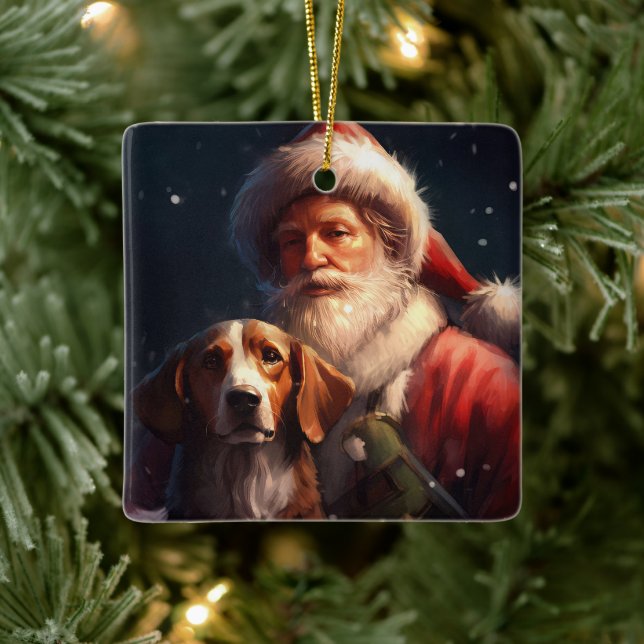 Ornamento De Cerâmica American English Foxhound Santa Claus Natal (Árvore)