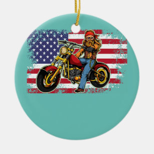 Ornamento De Cerâmica American Flag Biker Motorcycle USA Flag 4th