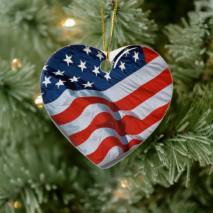 Ornamento De Cerâmica American Flag Heart