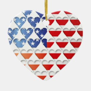 Ornamento De Cerâmica American Flag Love Hearts