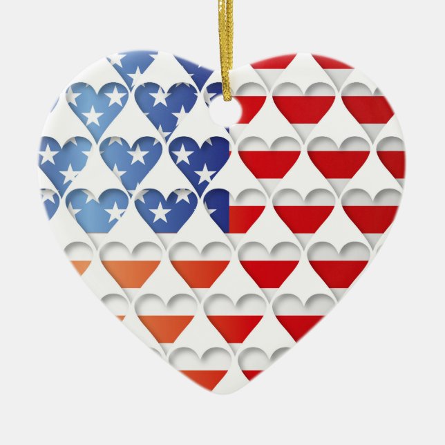 Ornamento De Cerâmica American Flag Love Hearts (Frente)