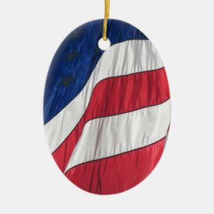 Ornamento De Cerâmica American Flag Porcelain Oval Ornament