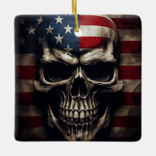 Ornamento De Cerâmica American Flag Skull
