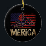 Ornamento De Cerâmica American Flag Snowmobile Winter Snowmobiling<br><div class="desc">Legal capuz movível de inverno com um retrô vintage,  estilo angustiado,  bandeiras americanas de moto de neve. Fantástico capuz de presente de novidade móvel de neve para um motociclista ou macacão.</div>