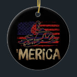 Ornamento De Cerâmica American Flag Snowmobile Winter Snowmobiling<br><div class="desc">Legal capuz movível de inverno com um retrô vintage,  estilo angustiado,  bandeiras americanas de moto de neve. Fantástico capuz de presente de novidade móvel de neve para um motociclista ou macacão.</div>