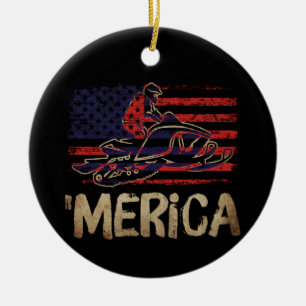 Ornamento De Cerâmica American Flag Snowmobile Winter Snowmobiling