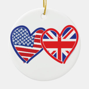 Ornamento De Cerâmica American Flag Union Jack Flag Hearts