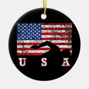 Ornamento De Cerâmica American Flag USA Gift Natação Team Premium