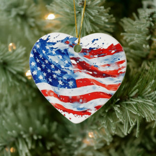 Ornamento De Cerâmica American Flag USA Watercolor 4 de julho