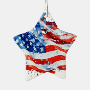 Ornamento De Cerâmica American Flag USA Watercolor 4 de julho