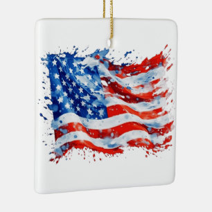 Ornamento De Cerâmica American Flag USA Watercolor 4 de julho
