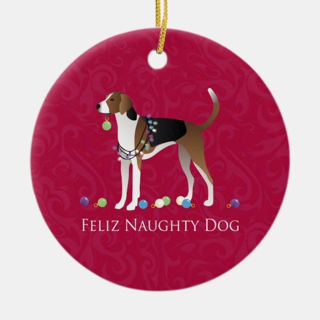 Ornamento De Cerâmica American Foxhound Natal (Frente)